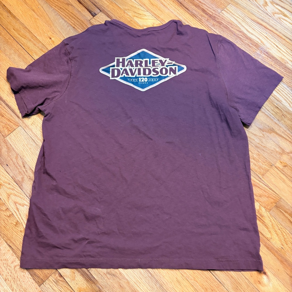 Harley-Davidson 120 Years Anniversary Edition Men's 2XL Maroon Short Sleeve Tee